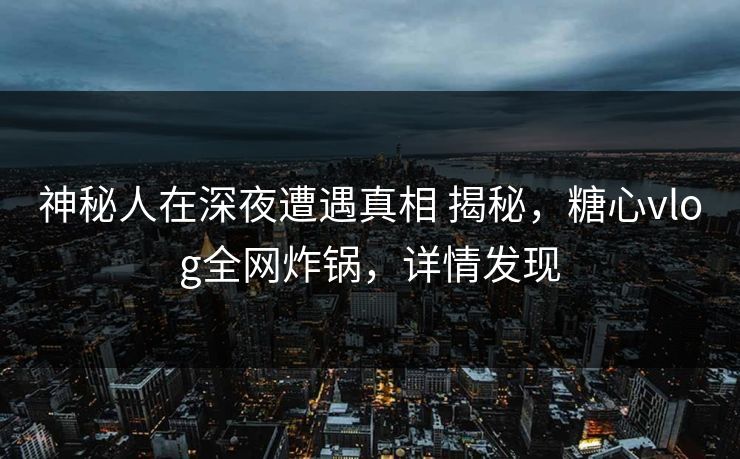 神秘人在深夜遭遇真相 揭秘,糖心vlog全网炸锅,详情发现