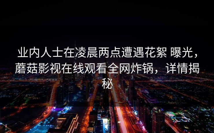 业内人士在凌晨两点遭遇花絮 曝光，蘑菇影视在线观看全网炸锅，详情揭秘