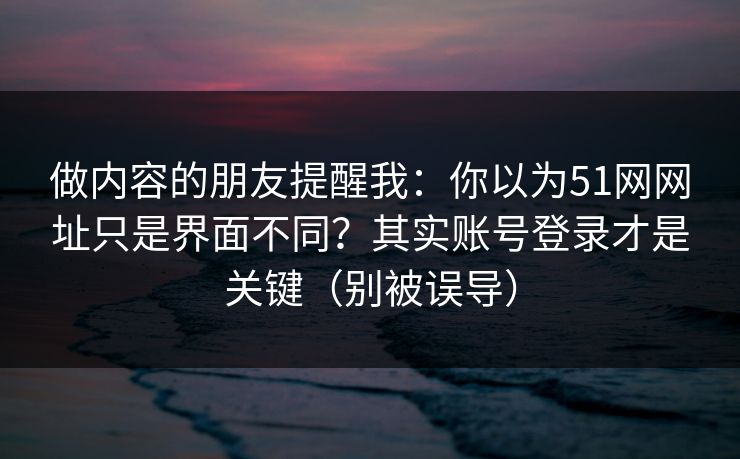 做内容的朋友提醒我：你以为51网网址只是界面不同？其实账号登录才是关键（别被误导）